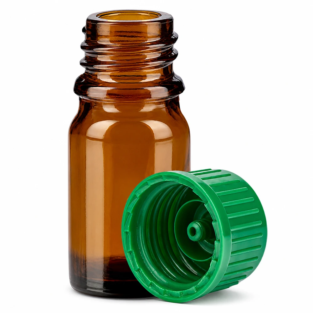 Professionelle 5ml Flasche aus braunem Glas mit grünem Deckel für Laboranwendungen