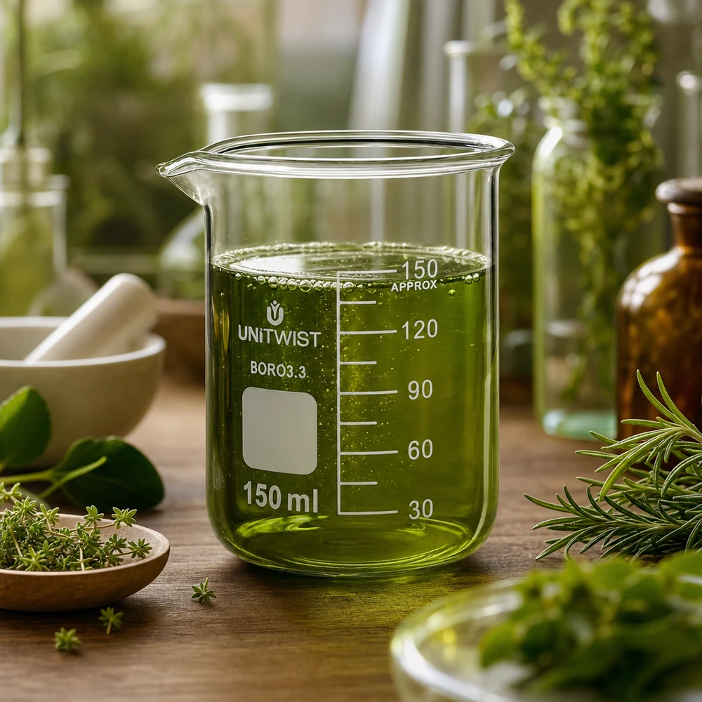 Becherglas 150ml Borosilikat, niedrige Form UNiTWIST Kleines Becherglas 150ml niedrige Form UNiTwist Borosilikat für botanische Extrakte und Tinkturen