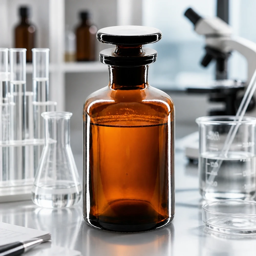 Kompakte Rundschulterflasche 50ml braun Enghals Glasstopfen für pharmazeutische Nutzung