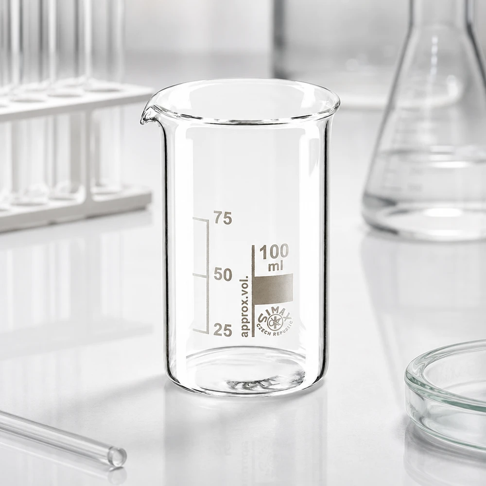 100ml Messbecherglas hohe Form aus hitzebeständigem Borosilikatglas mit Skala 25 50 75ml