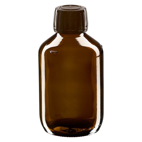 200ml Medizinflasche braun, Verschluss braun mit Originalitätsring ApoGlas 200ml Medizinflasche braun, Verschluss braun mit Originalitätsring ApoGlas