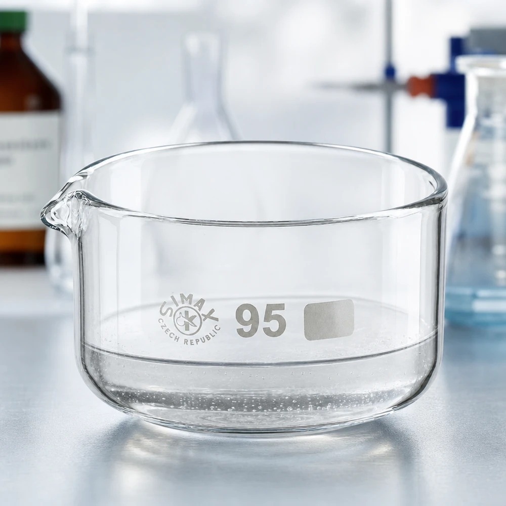 Hochwertige Borosilikatglas-Schale 300ml mit Schnabelausguss für Laboranwendungen Durchmesser 95mm
