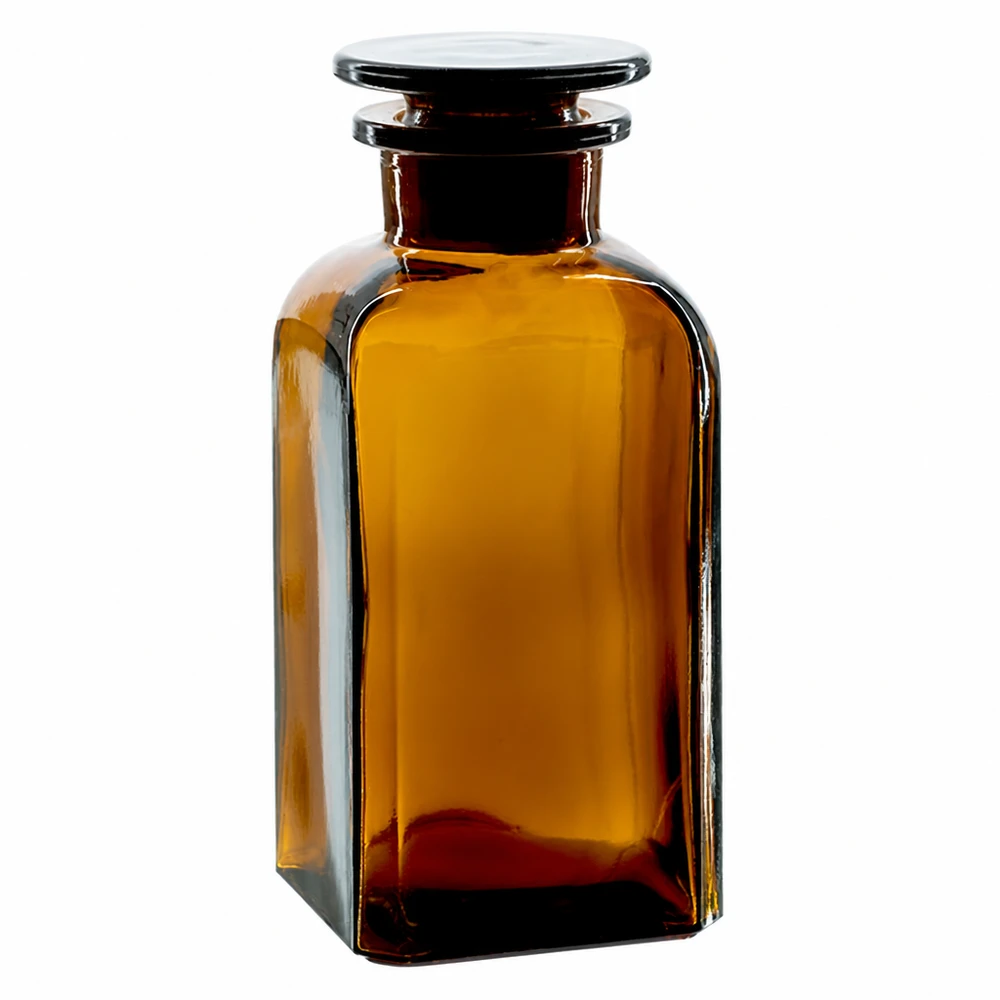 Vierkantflasche 350ml braun Weithals Glasstopfen Klassische Apothekerflasche 350ml Braun Vierkant Weithals mit Glasstopfen vintage Design