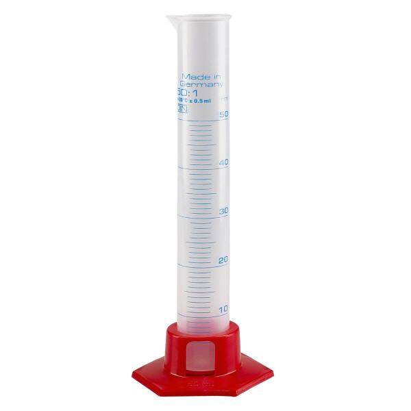 50ml Messzylinder Polypropylen, graduiert mit rotem Fuss 50ml Messzylinder Polypropylen, graduiert mit rotem Fuss