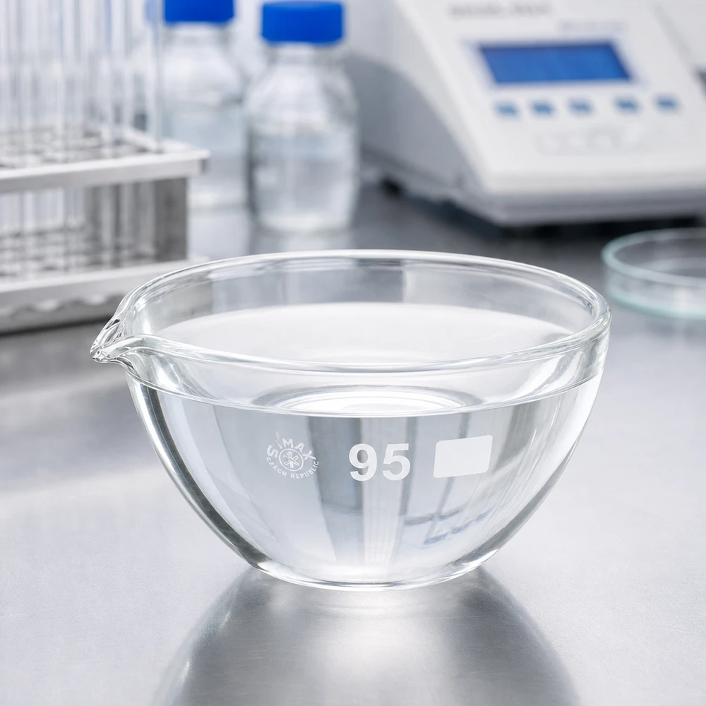 Hochwertige Glasschale mit Ausguss 95mm Durchmesser für präzise Abdampfverfahren im Labor