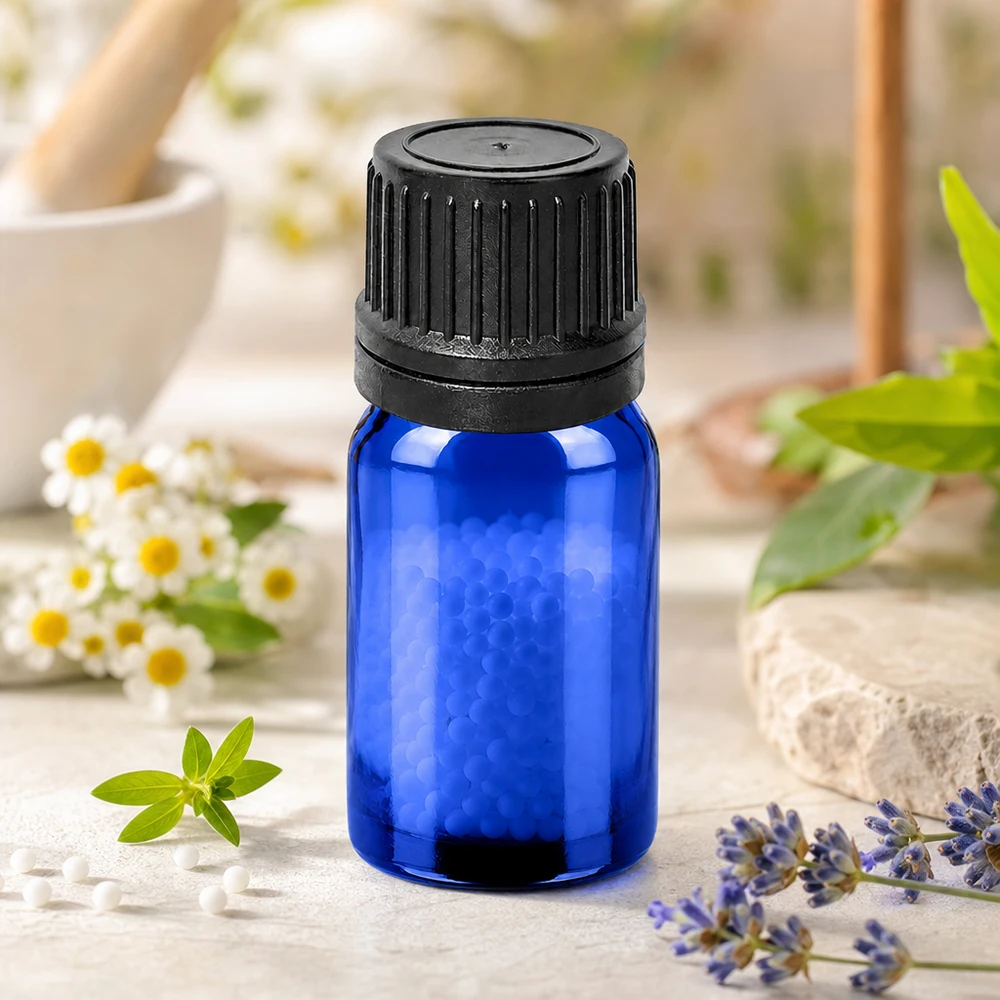 Kleine 5ml Tropfflasche BlueLine Serie mit schwarzem Verschluss für exakte Portionierung