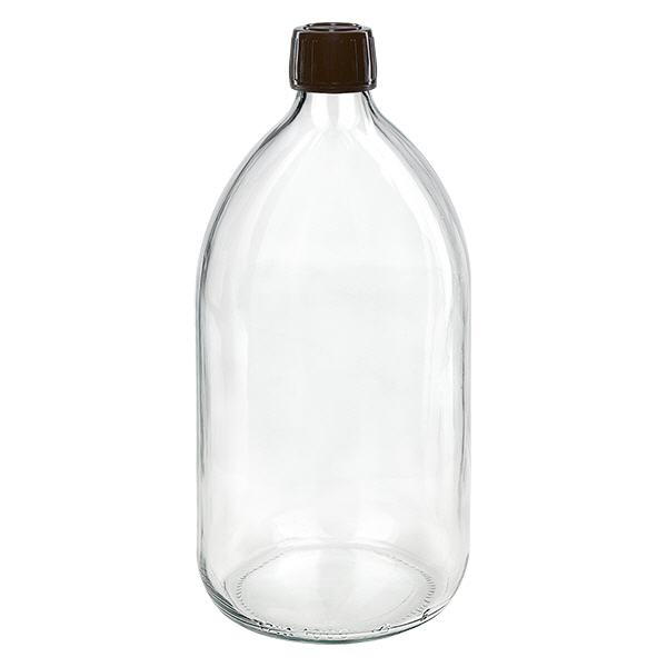 1000ml Medizinflasche klar, Verschluss braun mit Originalitätsring ApoGlas