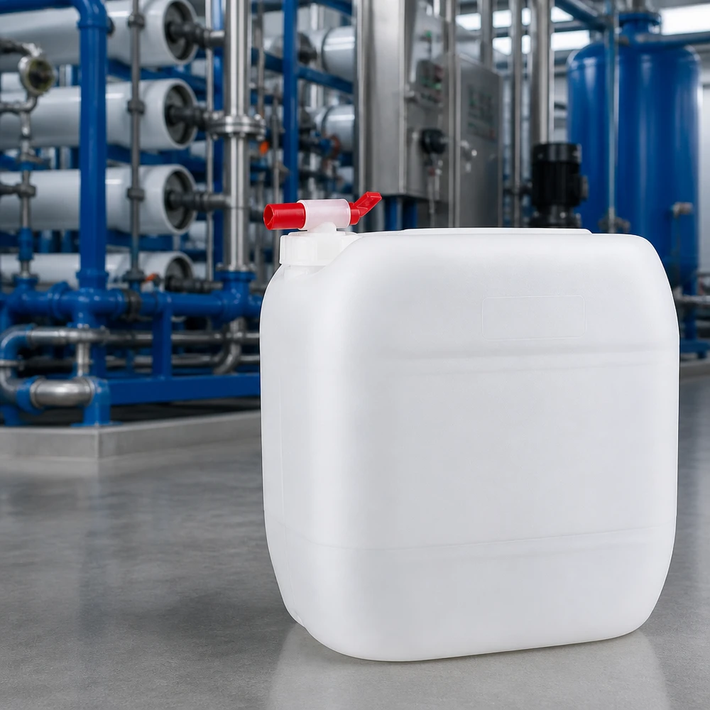 Robuster Rechteckkanister 30 Liter mit seitlichem Auslaufventil in Wasserwerk
