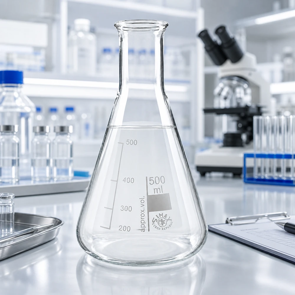 Steriler Erlenmeyerkolben 500ml Enghals mit Skala für mikrobiologische Kultivierung