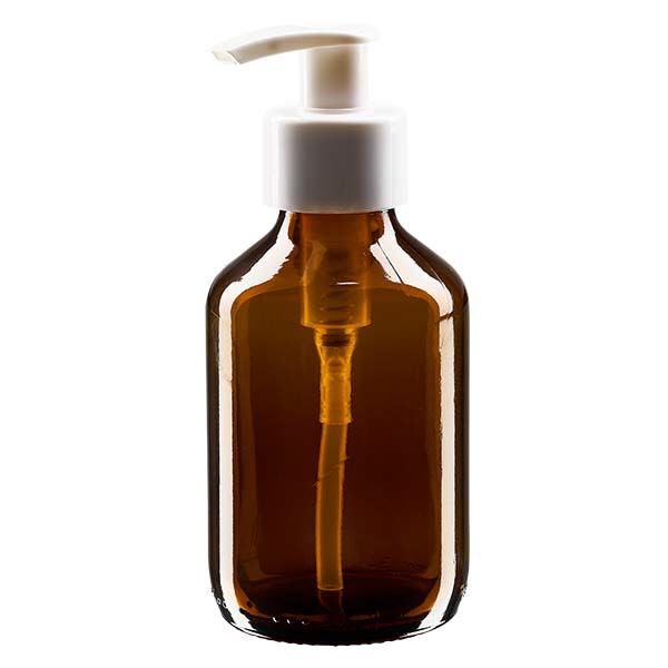 150ml Medizinflasche braun, mit Dispenserpumpe weiß ApoGlas 150ml Medizinflasche braun, mit Dispenserpumpe weiß ApoGlas