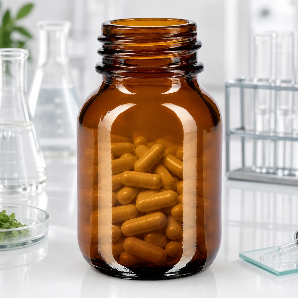50ml Weithalsflasche Braunglas Lichtschutzflasche 50ml Braunglas mit großer Einfüllöffnung für Nahrungsergänzungsmittel