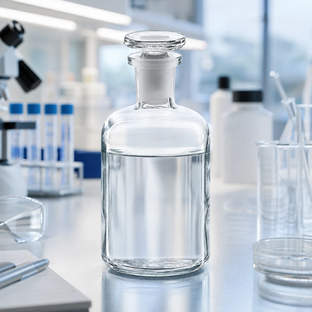 Transparente Glasflasche 100ml schlanker Hals mit flachem Glasstopfen professionelle Laborausrüstung