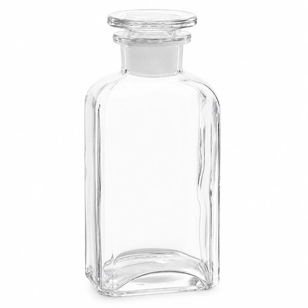 Vierkantflasche 250ml klar Weithals Glasstopfen Vierkantflasche Weithals 250ml Borosilikatglas transparent mit rundem Glasstopfen
