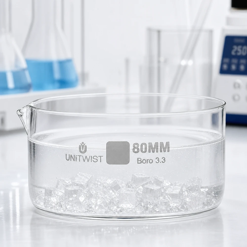 Kristallisierschale ø80mm Borosilikatglas UNiTWIST Chemische Kristallisation in flacher Glasschale 80mm Borosilikatglas UNiTWIST