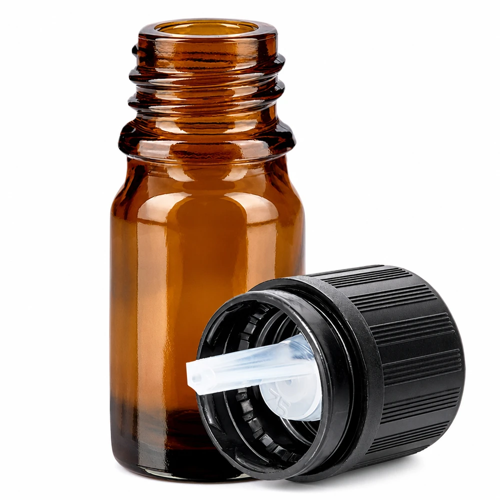 Tropfengenaue Dosierflasche 5ml aus UV-schützendem braunem Glas mit Verschluss