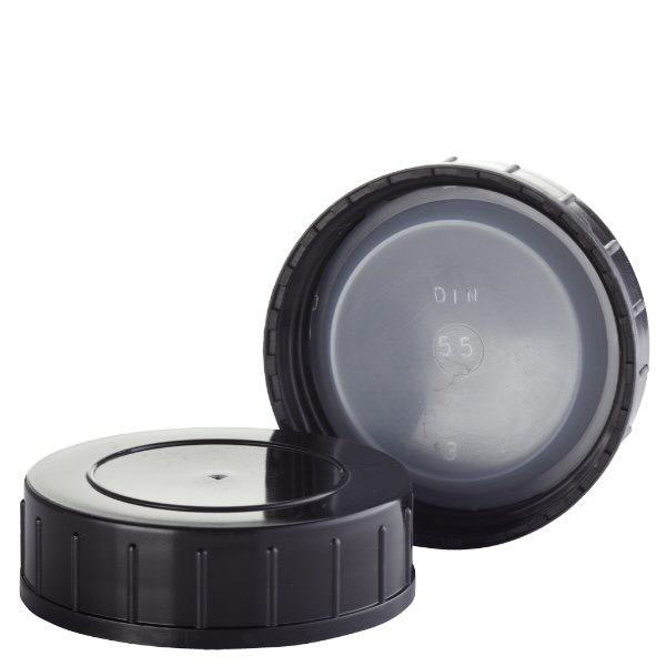 Schraubverschluss schwarz aus PolypropylenN 55mm (DIN 55) Schraubverschluss schwarz aus PolypropylenN 55mm (DIN 55)