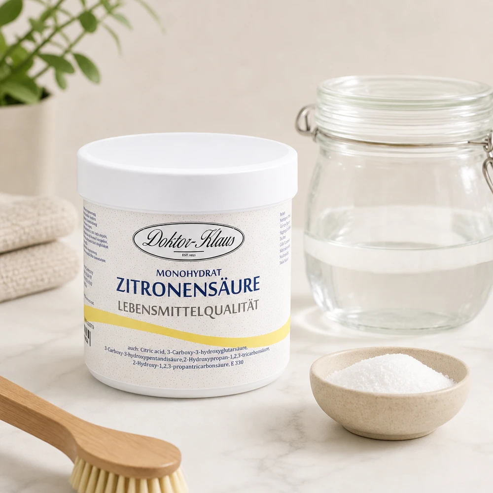 Zitronensäure 250g Doktor-Klaus 250g Zitronensäure Doktor-Klaus in wiederverschließbarer Dose mit Einmachglas im Set