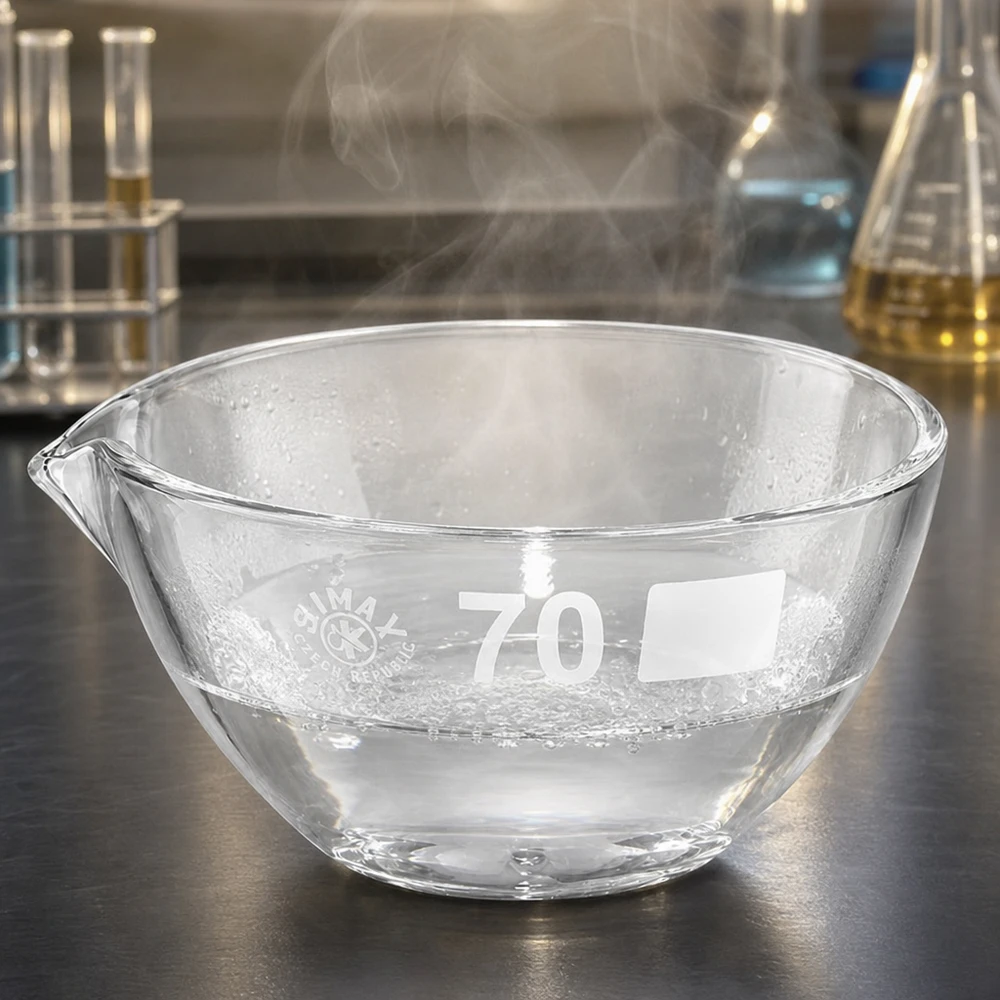 Chemieresistente Abdampfschale 60ml aus Borosilikatglas mit ergonomischem Ausguss für Labore