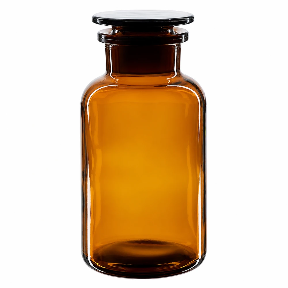 Rundschulterfl. 500ml braun Weithals Glasstopfen Braune Glasflasche 500ml mit breitem Hals und Glasstopfen für UV-empfindliche Substanzen