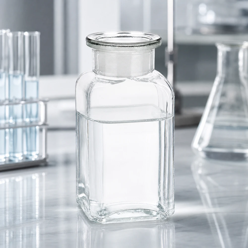 Vierkantflasche 100ml klar Weithals Glasstopfen Transparente quadratische Laborflasche 100ml mit Glasstopfen für Pharmazie und Forschung