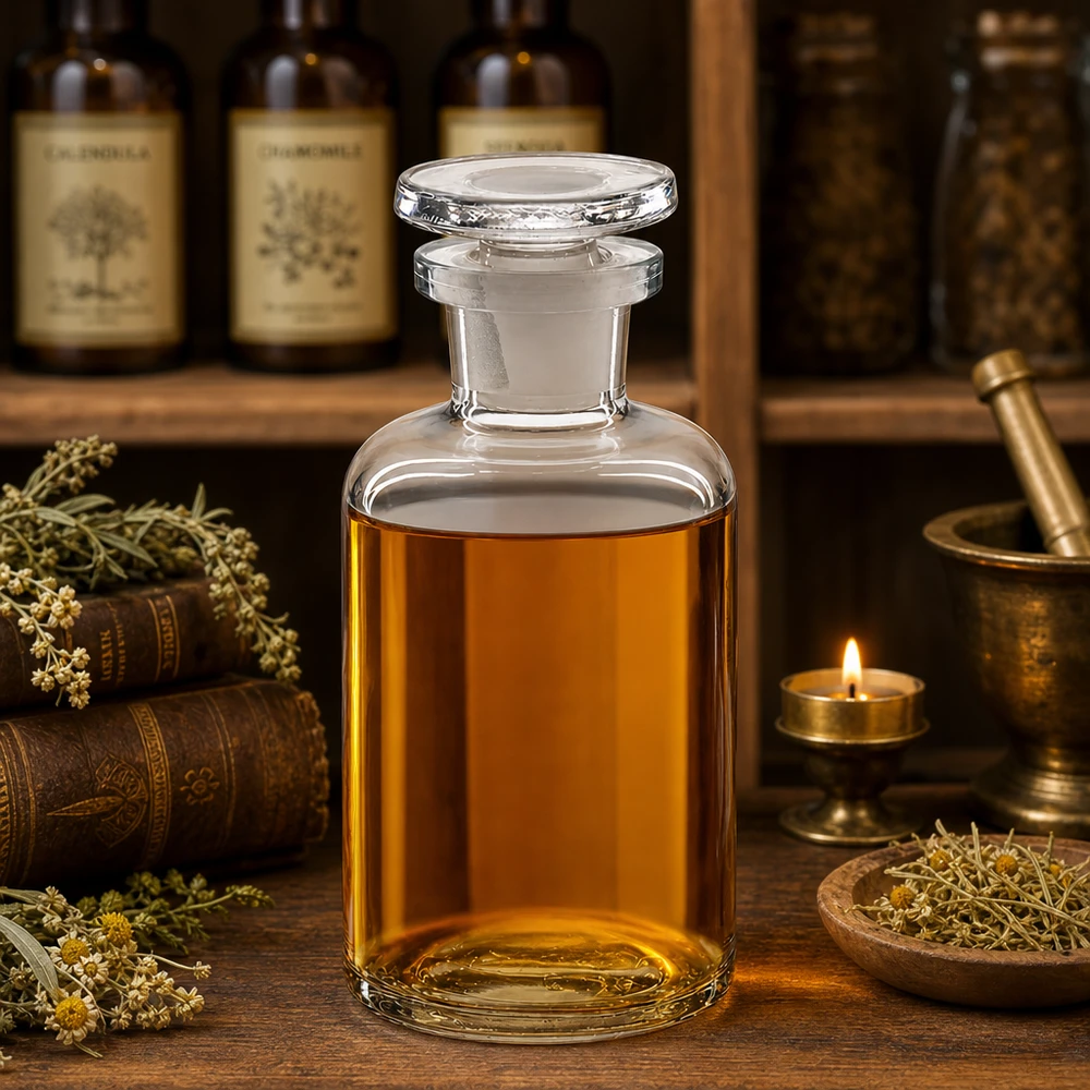 Mundgeblasen wirkende Glasflasche 50ml Enghals Rundschulter klar mit Stopfen