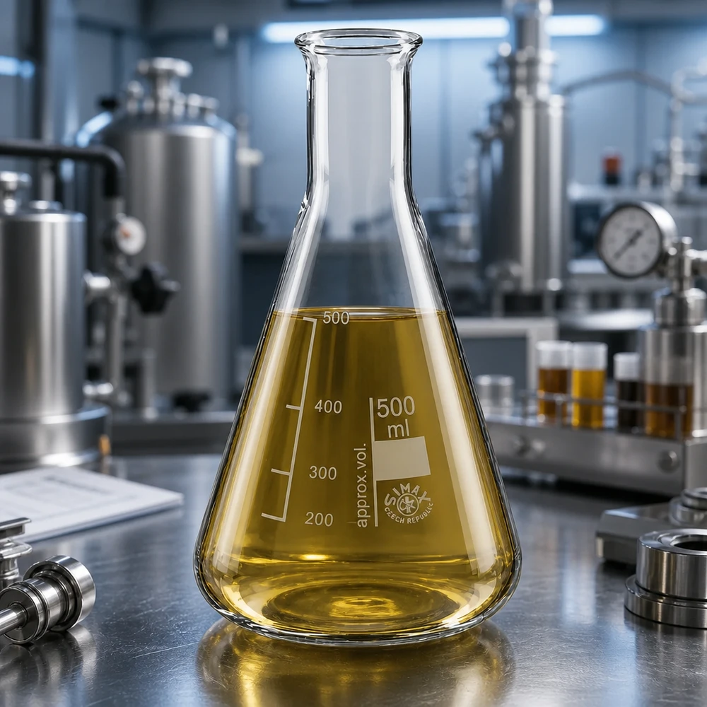 Enghals-Erlenmeyerkolben 500ml Laborqualität mit Messmarkierungen auf Edelstahl-Arbeitsfläche