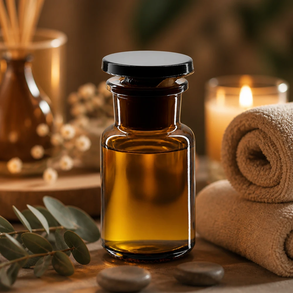 Rundschulterfl. 50ml braun Weithals Glasstopfen Kleine Braunglas-Rundschulterflasche 50ml mit Weithals für Massage- und Pflegeöle