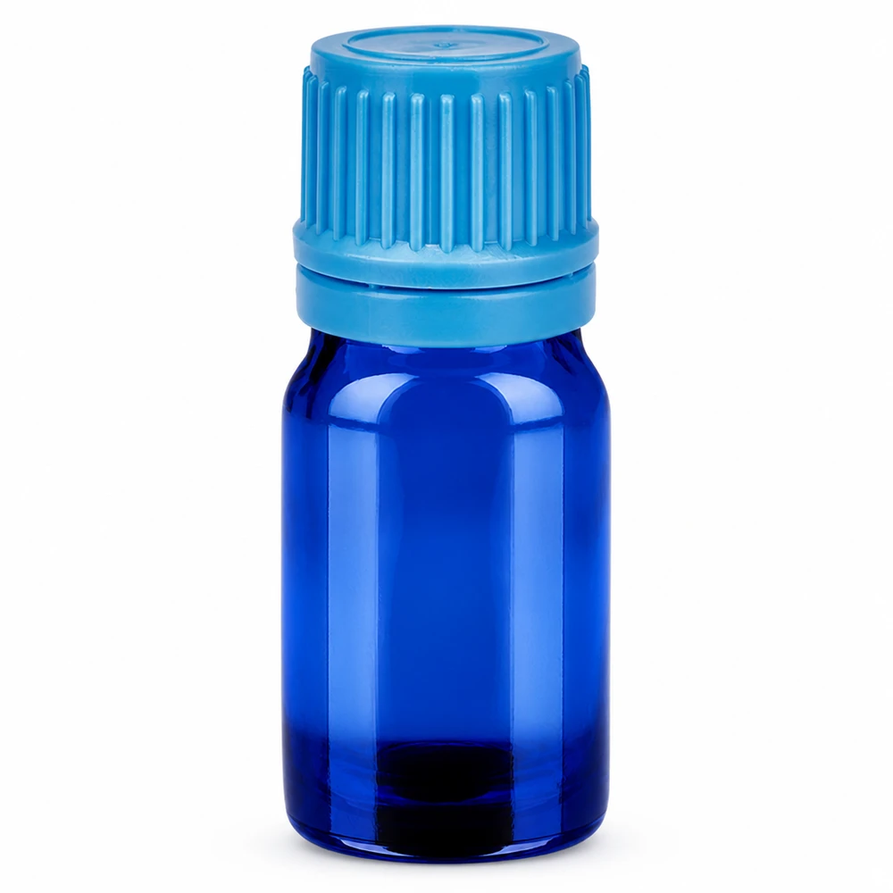 5ml Glasflasche blau mit gerilltem Verschluss für einfaches Öffnen und Schließen