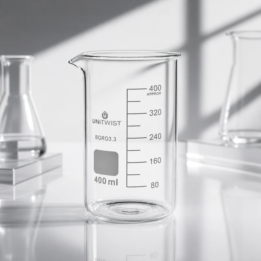 UNITWIST Becherglas 400ml Borosilikat 3.3 hohes Gefäß mit Gradeinteilung für Labormessungen