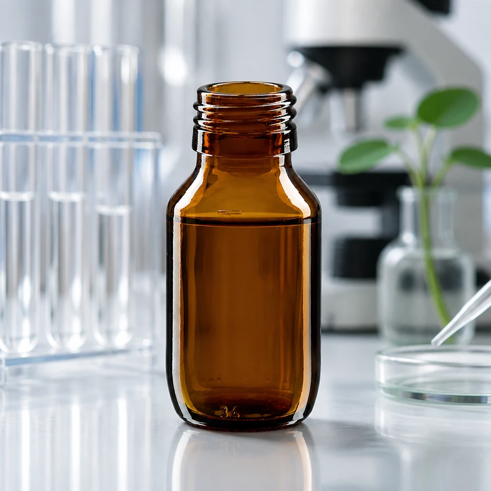 50ml Medizinflasche braun, ohne Verschluss PP28 ApoGlas Vielseitige 50ml Braunglasflasche PP28 Anschluss für Ätherische Öle Tropfen und Extrakte