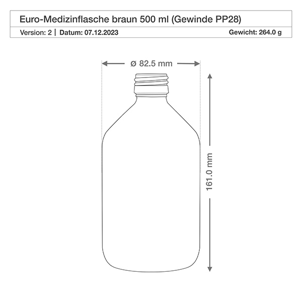 500ml Medizinflasche braun, mit Verschluss gold Aluminium ApoGlas