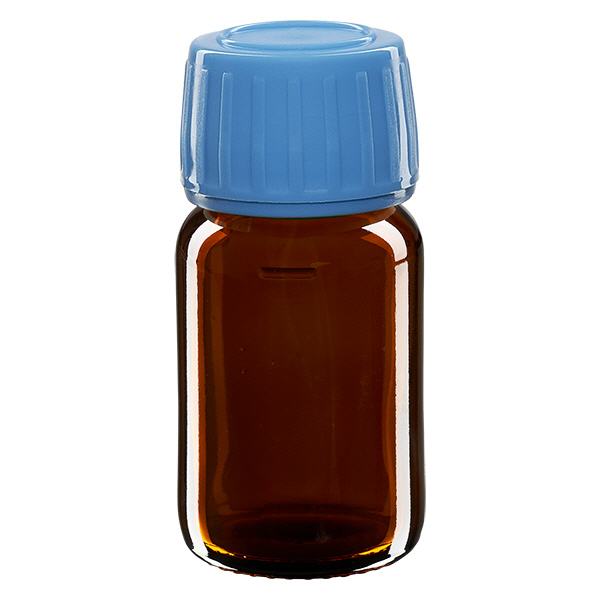 30ml Medizinflasche braun, Verschluss blau mit Originalitätsring ApoGlas