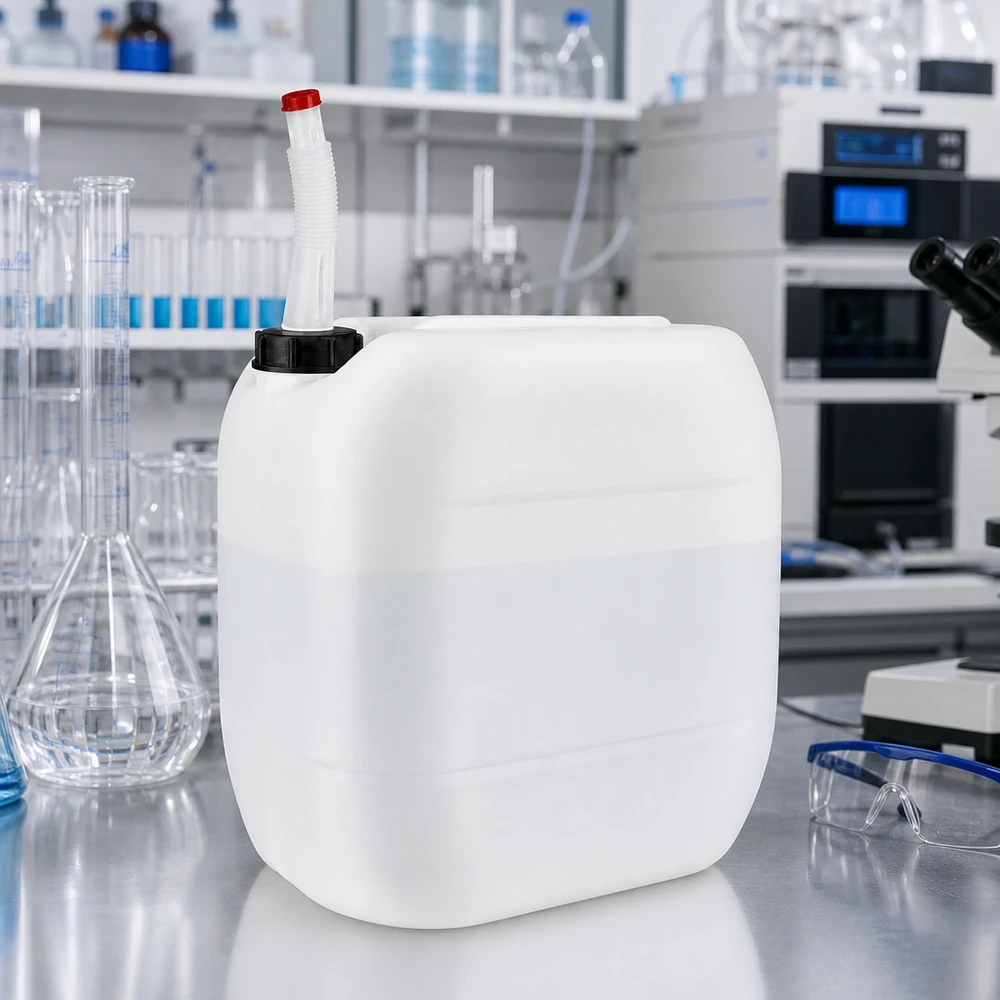 Robuster Kanister 30L mit Auslaufrohr Flex für sichere Flüssigkeitsausgabe im Labor
