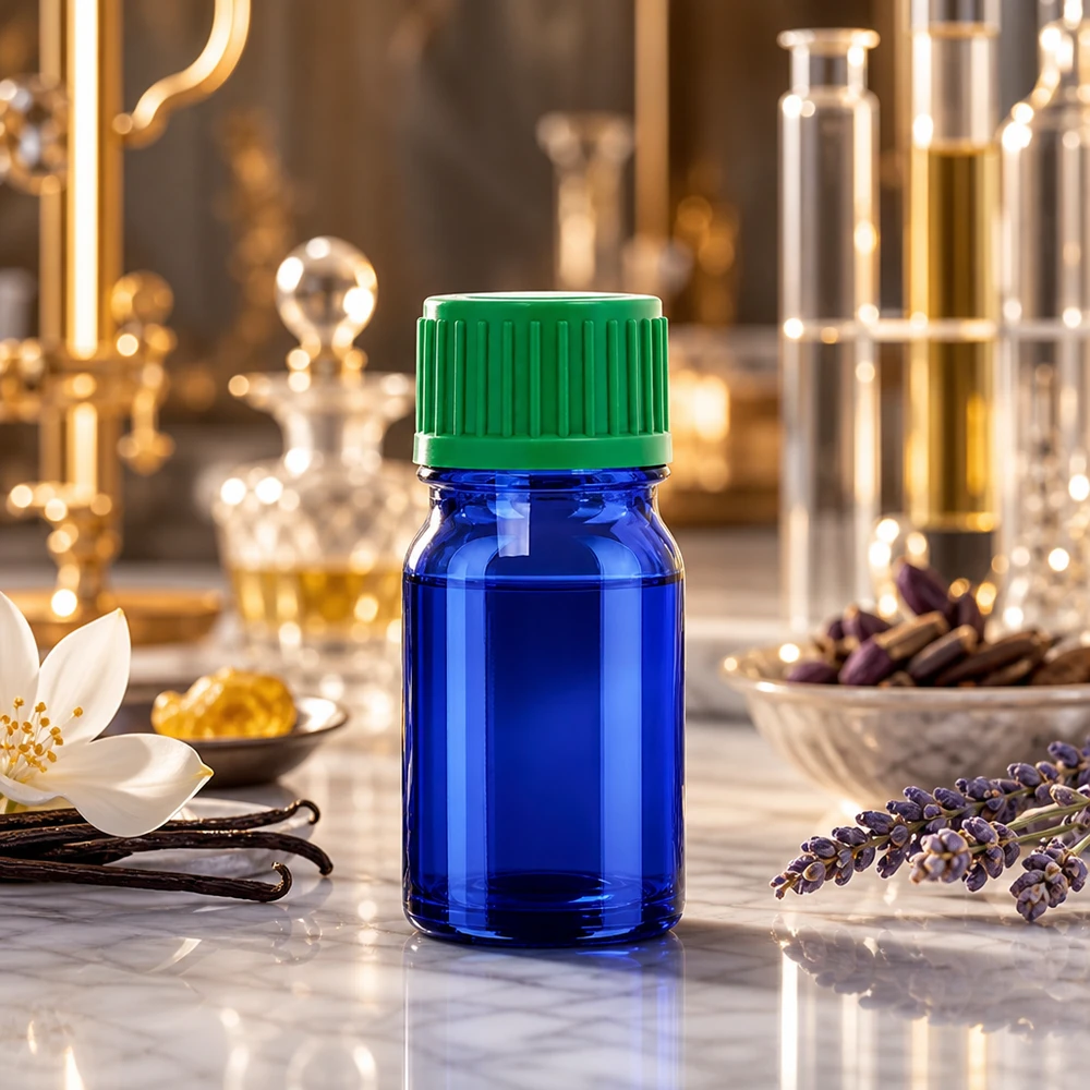 Kobaltblaue 5ml Tropfflasche mit grünem Schraubdeckel für ätherische Öle und Essenzen