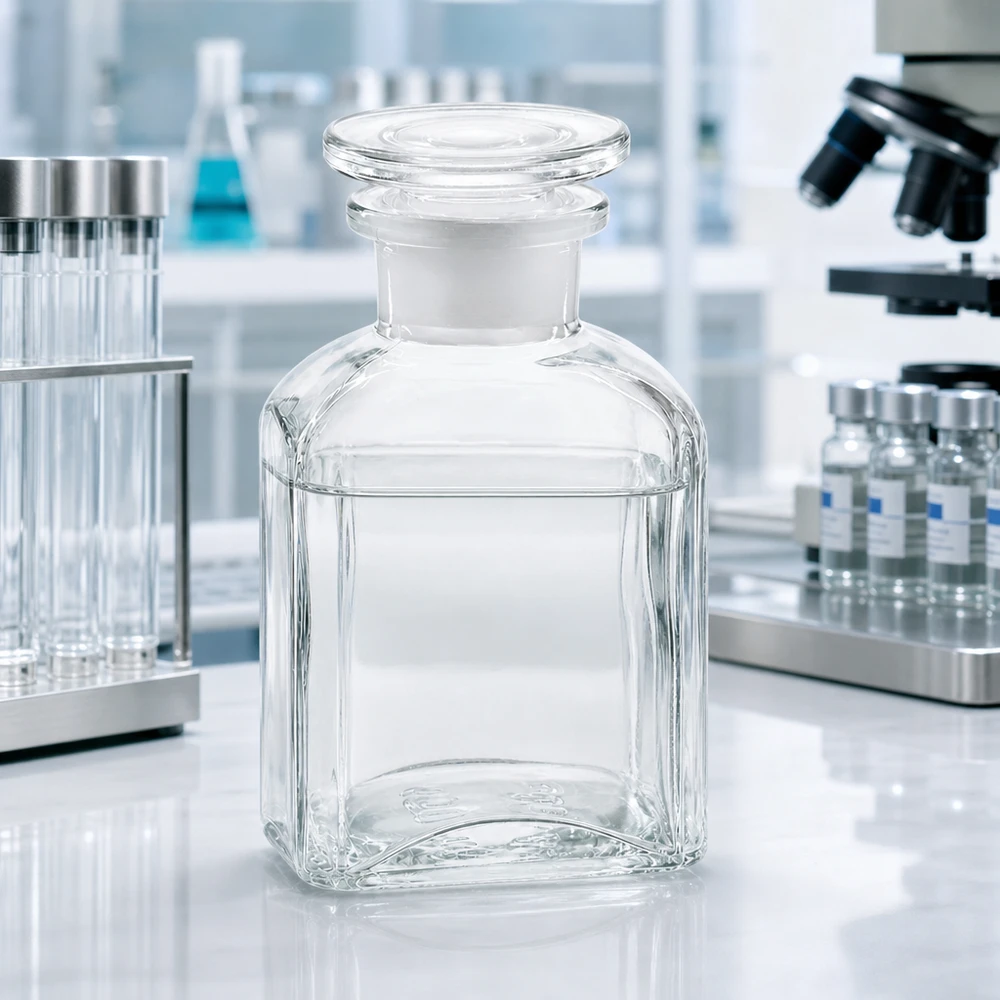 Kleine Vorratsflasche 150ml Glas transparent quadratisch mit luftdichtem eingeschliffenem Stopfen