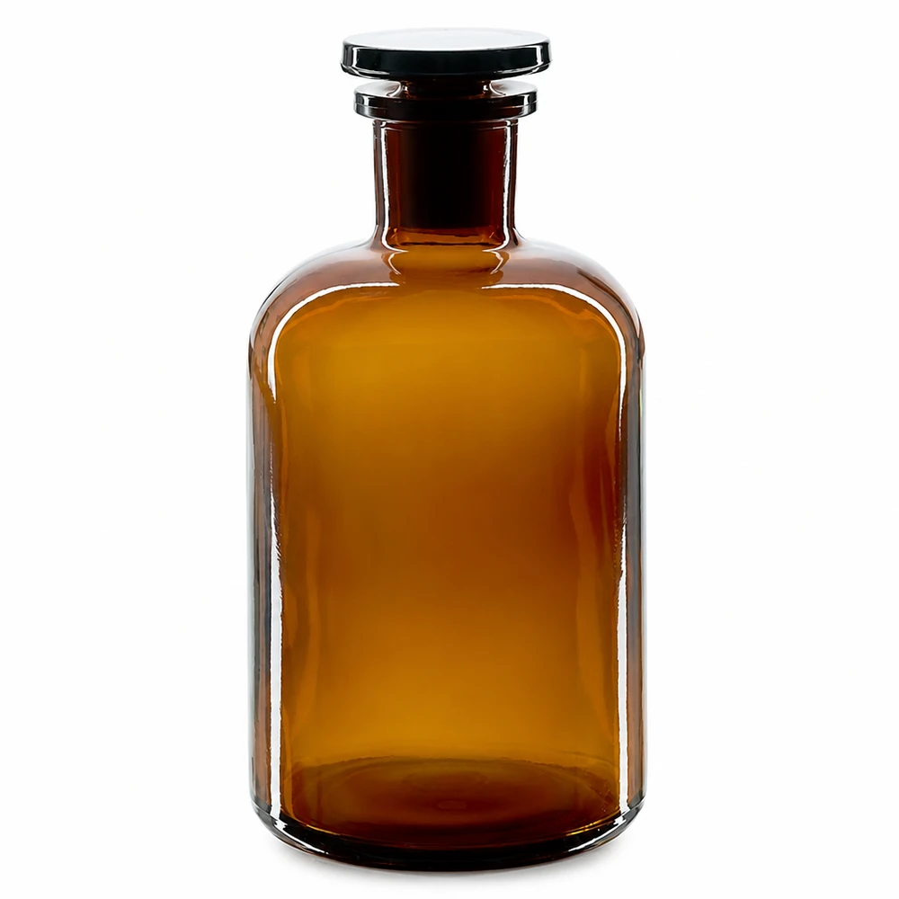 Rundschulterfl. 500ml braun Enghals Glasstopfen Chemikalienflasche 500ml Braunglas Enghals mit Glasstopfen Rundschulter