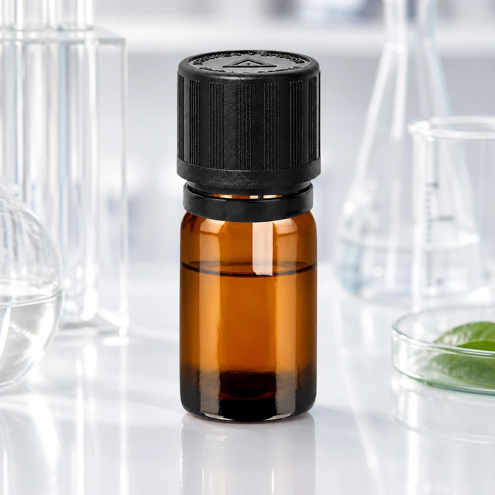 Handliche 5ml Braunglasflasche mit schwarzem Deckel für präzise Tropfenabgabe