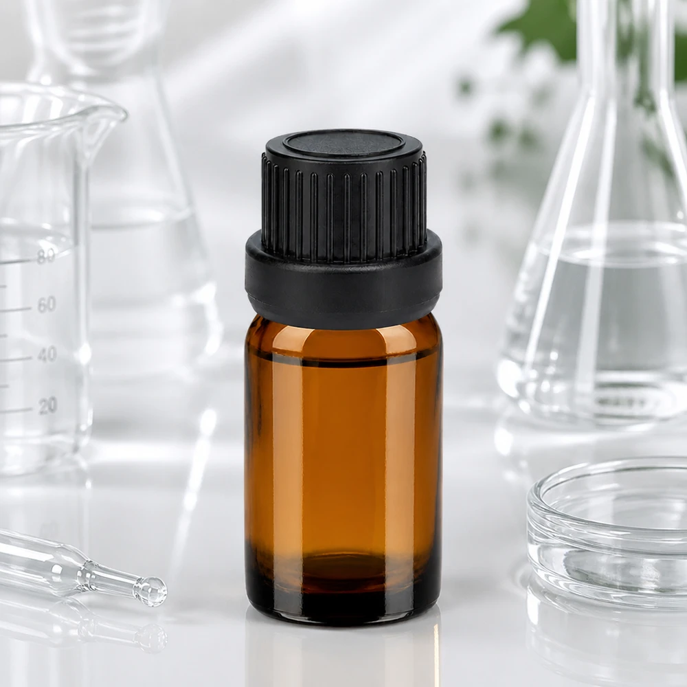 Premium 5ml Flasche aus getöntem Glas mit schwarzem Verschluss für pharmazeutische Zwecke