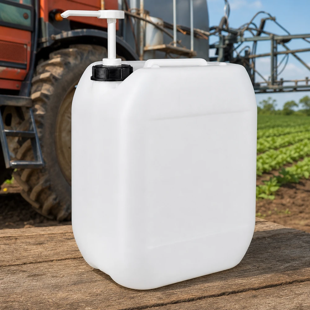Kanister 10 Liter mit Dosierpumpe Kompakter 10 Liter Kanister mit Pumpdosierer für präzise Ausbringung von Agrarmitteln im Feldbetrieb