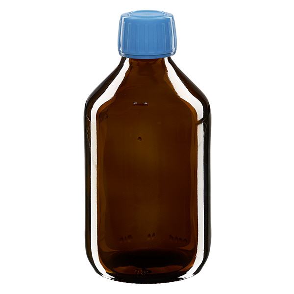 250ml Medizinflasche braun, Verschluss blau mit Originalitätsring ApoGlas