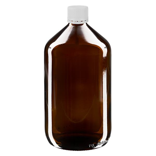 1000ml Medizinflasche braun, Verschluss weiß mit Originalitätsring ApoGlas 1000ml Medizinflasche braun, Verschluss weiß mit Originalitätsring ApoGlas