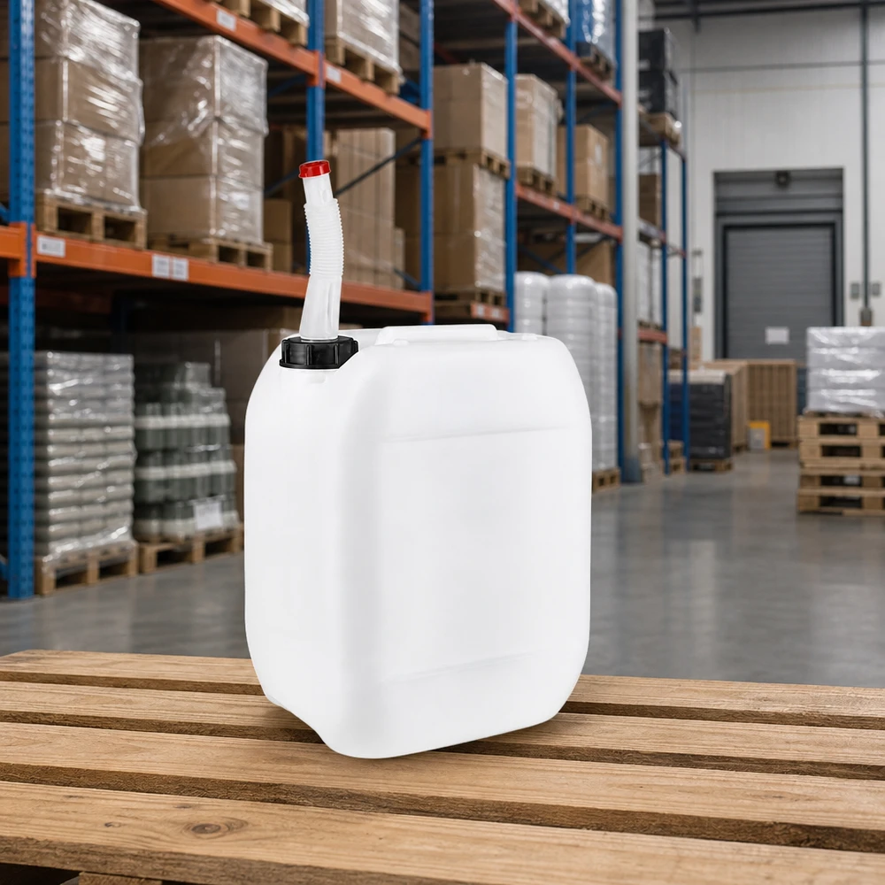 Kanister 10 Liter mit abgewinkeltem Flex-Auslaufrohr für präzises Befüllen und Dosieren