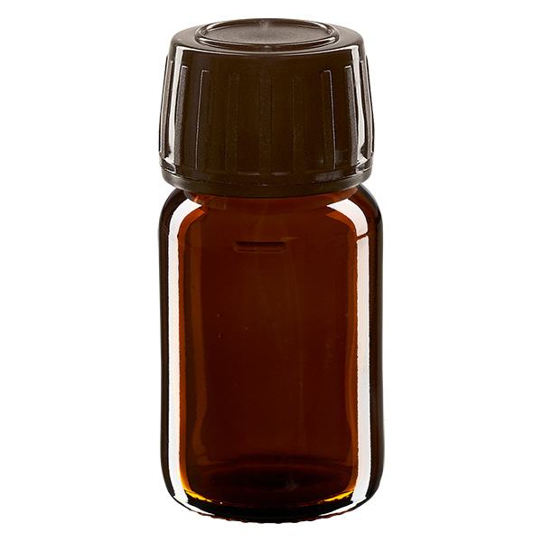 30ml Medizinflasche braun, Verschluss braun mit Originalitätsring ApoGlas