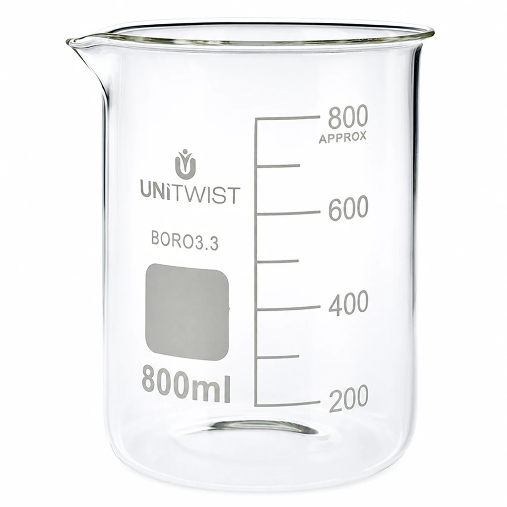 Becherglas 800ml Borosilikat, niedrige Form UNiTWIST UNiTWIST Labor Becherglas 800ml aus hochwertigem Borosilikatglas BORO3.3 klar