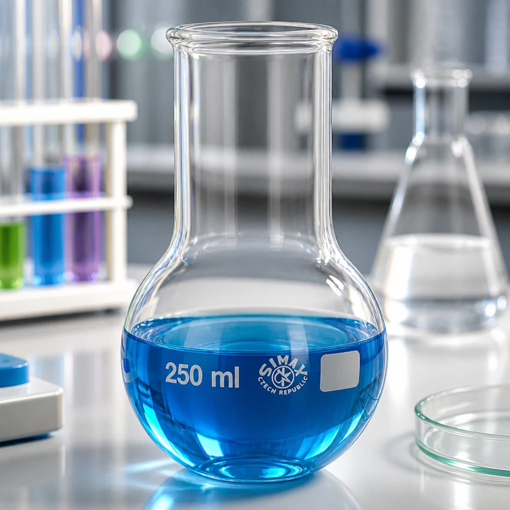 Hitzebeständiger Rundkolben 250ml mit graduierter Skala für exakte Messungen im Labor