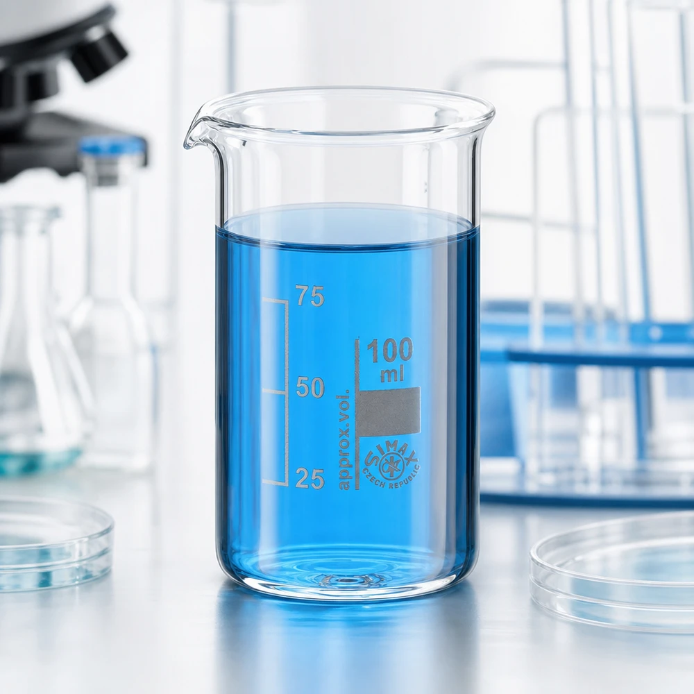 Becherglas 100ml Borosilikatglas, hohe Form Präzisionsbecherglas 100ml hohe zylindrische Form mit aufgedruckter Milliliterskala