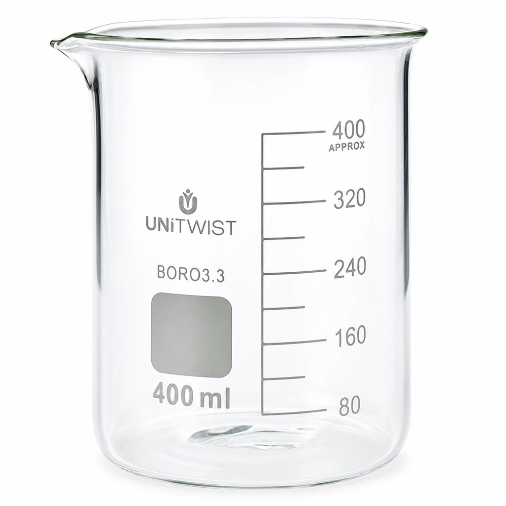 Zylindrisches Messbecherglas 400ml niedriger Bauform mit präziser Volumenanzeige