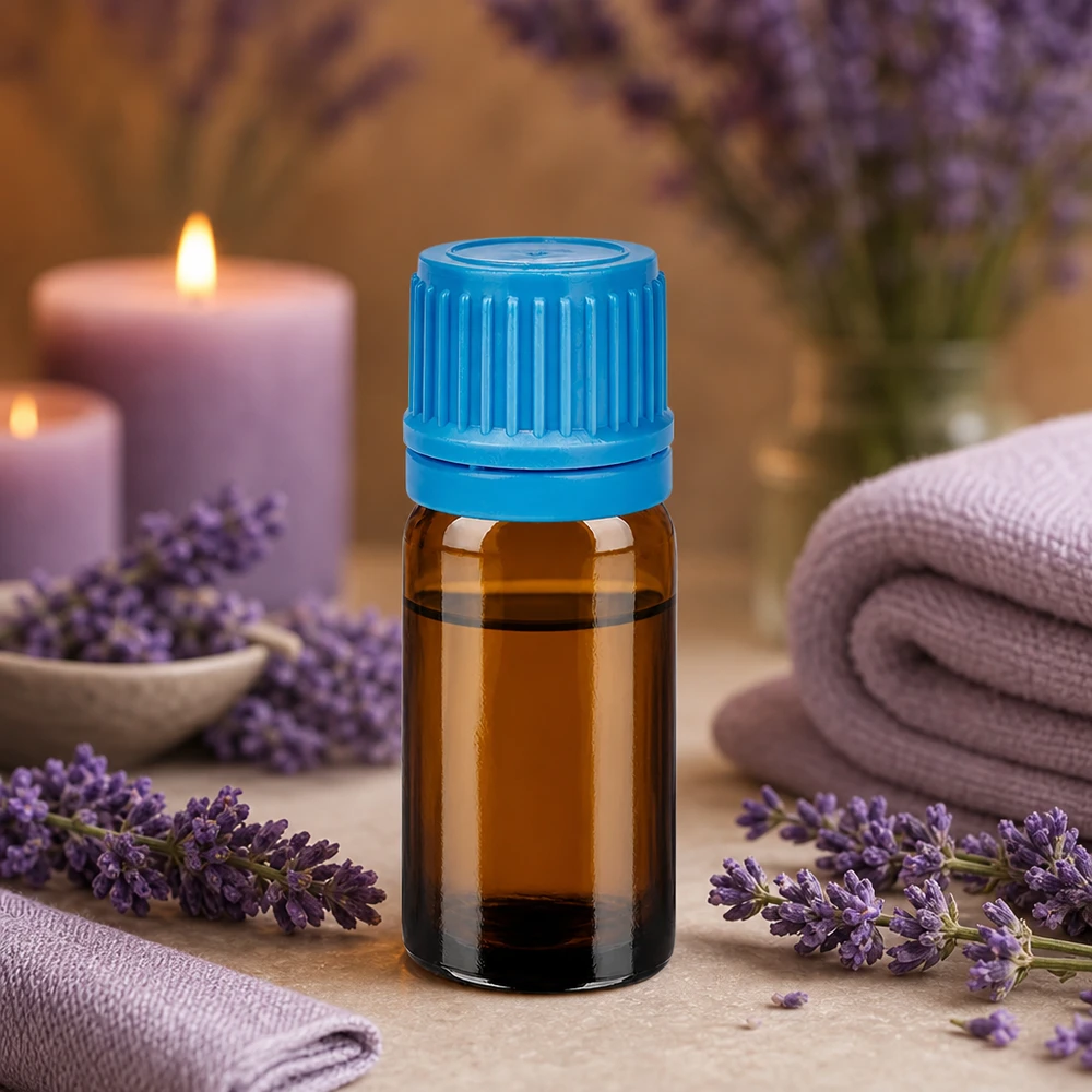 Bernsteinfarbene 5ml Laborflasche mit kindersicherem blauen Schraubdeckel für sichere Lagerung