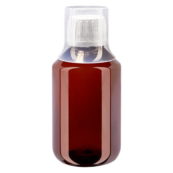 PET Flasche 100ml mit weißem Verschluss Originalitätsverschluss + Becher PET Flasche 100ml mit weißem Verschluss Originalitätsverschluss + Becher