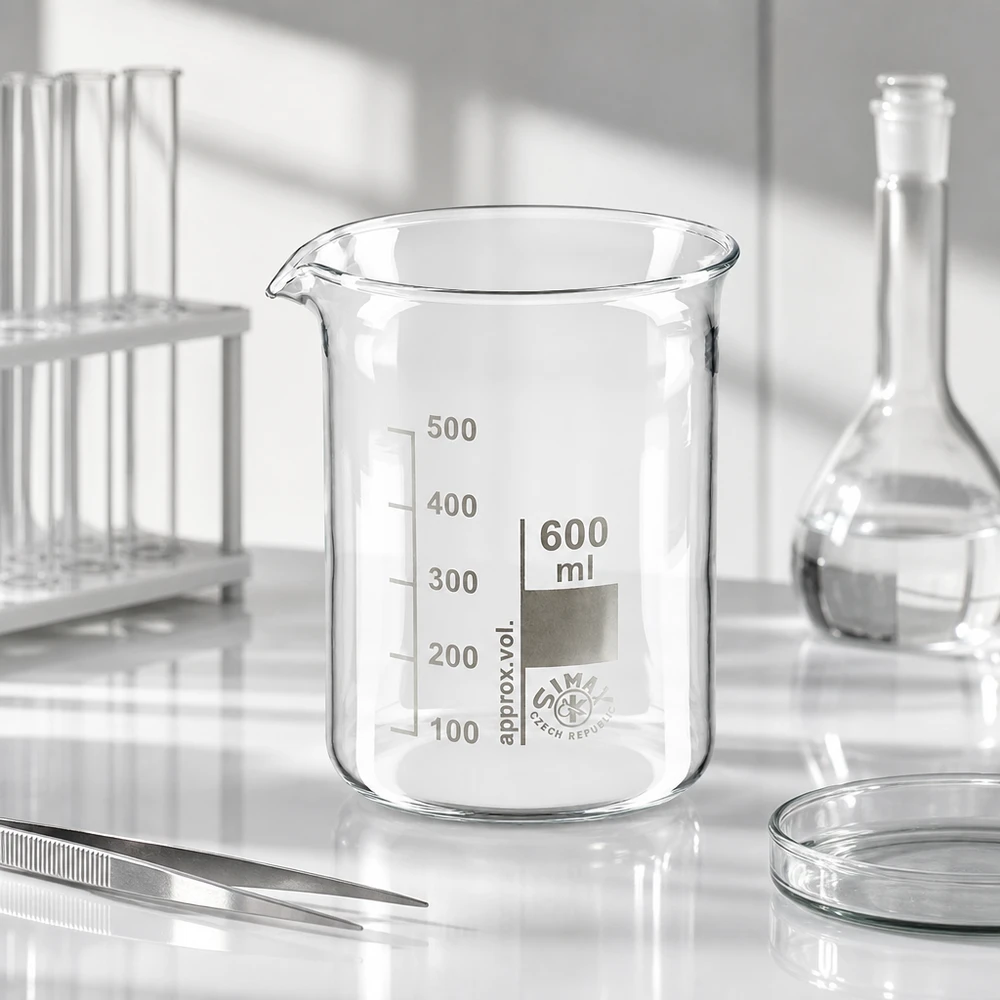 Dickwandiges Becherglas 600ml niedrige Form aus spülmaschinenfestem Borosilikatglas